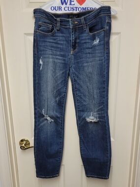 Judy Blue Distressed Dark Medium Blue Skinny Jeans